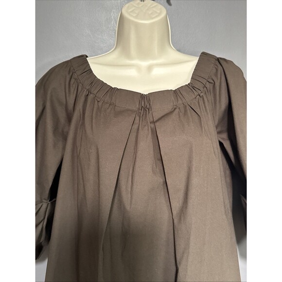 Ann Mashburn Size Small Pleated 3/4 Sleeves Mini Cotton Dress Brown Women’s - Picture 5 of 10